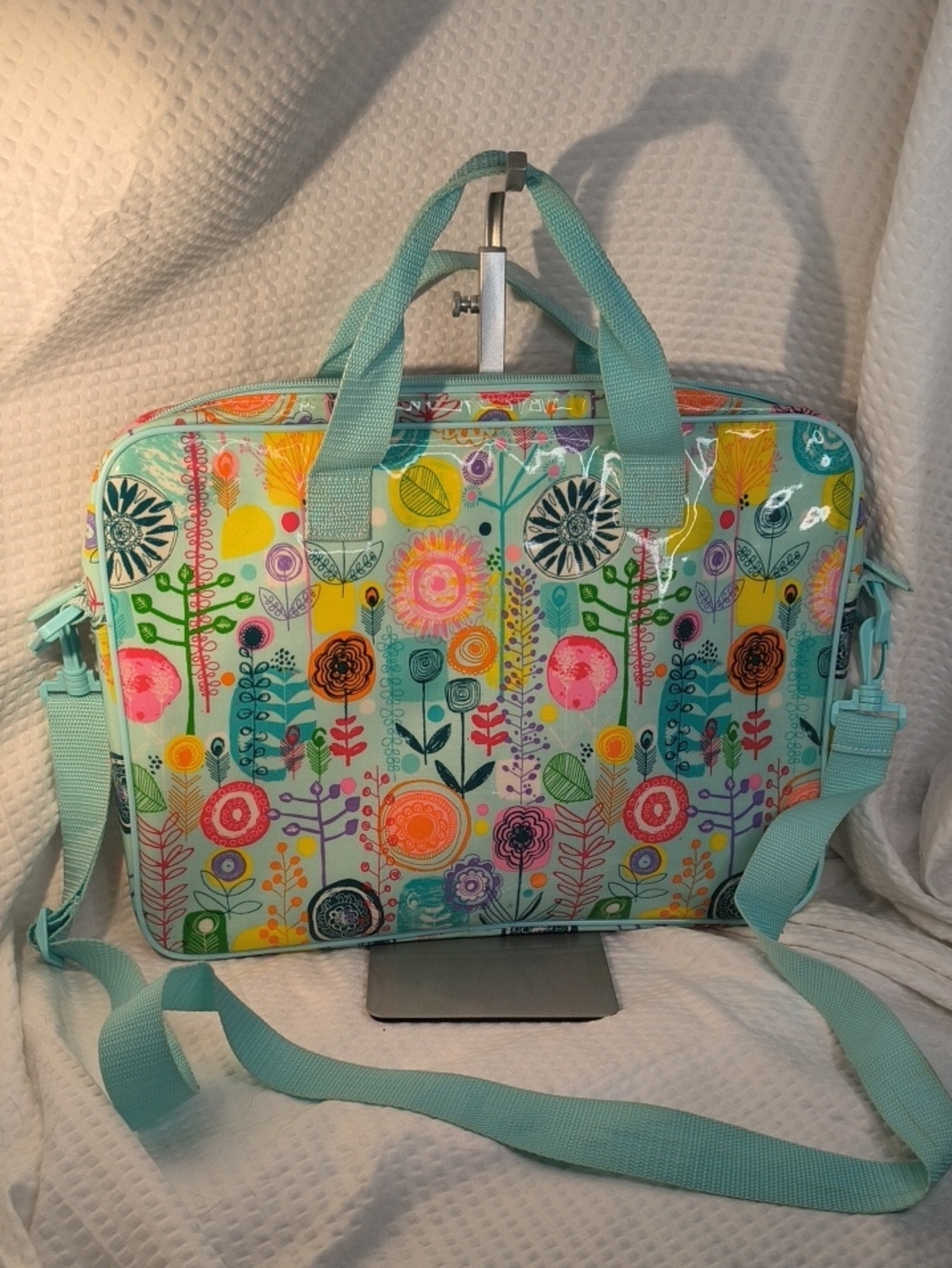 Floral Pattern Aqua Laptop Bag - Women's Laptop Tote